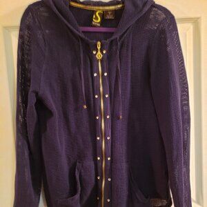 Spartelle mesh knit hooded, jacket, nautical style, navy blue, sz L